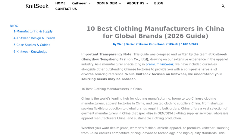 10 Best Quality Clothing Manufacturers in China