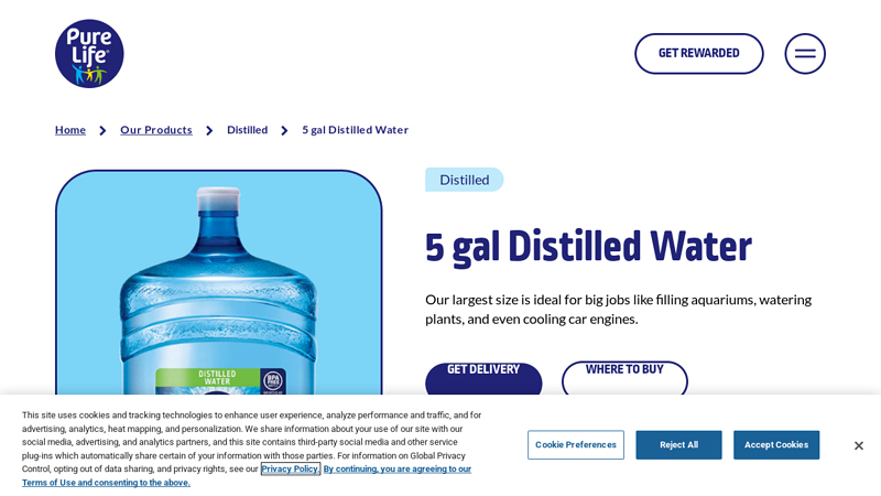 5 Gallon Jug Distilled Bottled Water