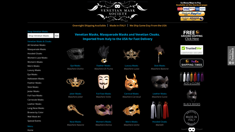 Authentic Venetian Masks, Masquerade Masks and Hooded ...