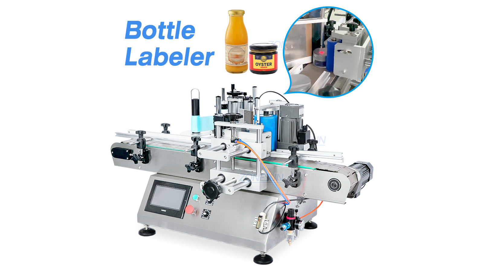 Illustrative example of bottle labeling equipment from Google Search