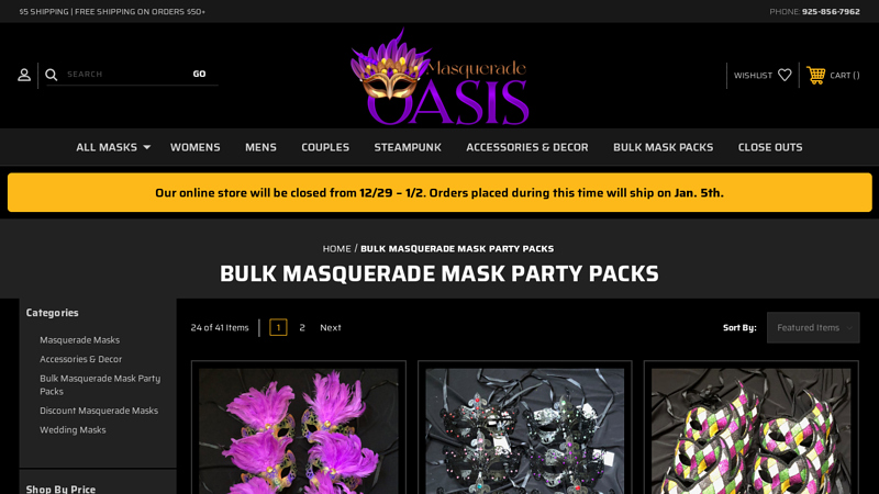 Bulk Masquerade Mask Party Packs