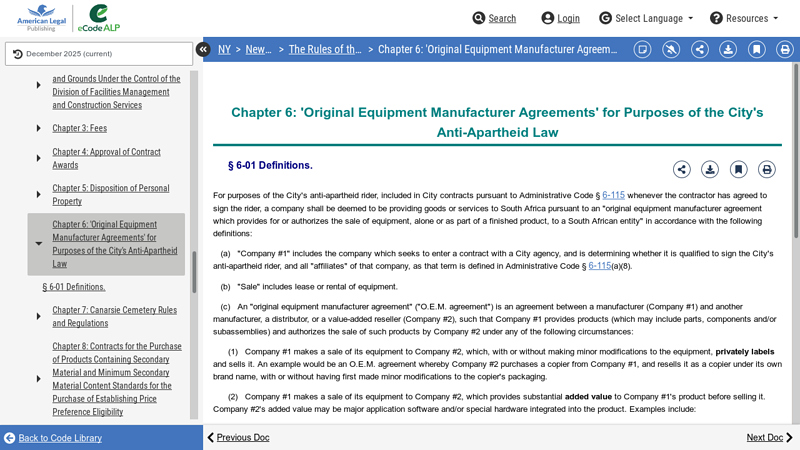Chapter 6: 'OEM Agreements' for City's Anti