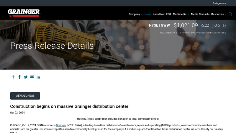 Construction begins on massive Grainger distribution center