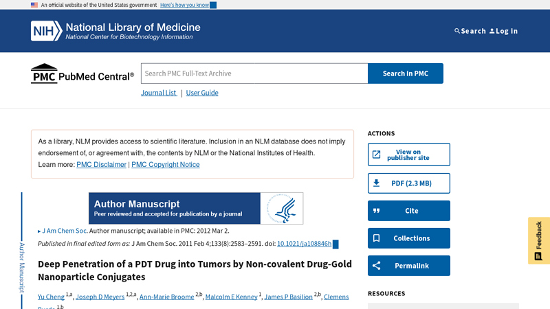 Deep Penetration of a PDT Drug into Tumors by Non