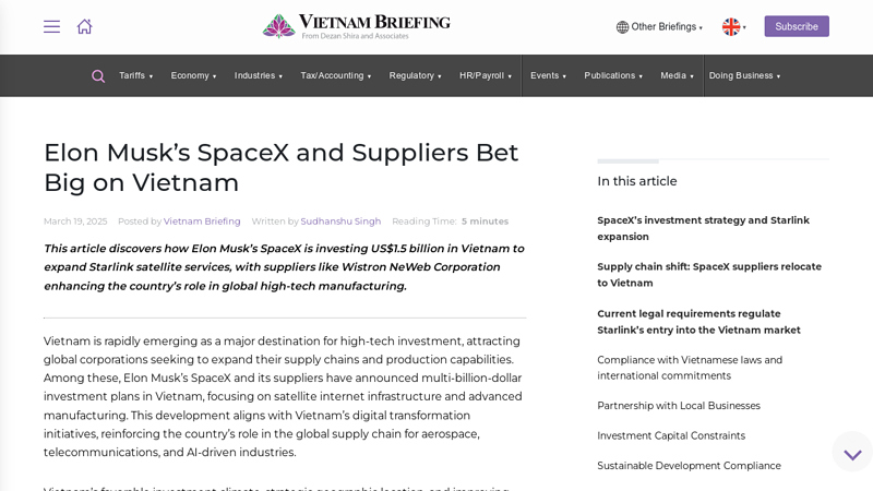 Elon Musk's SpaceX and Suppliers Bet Big on Vietnam