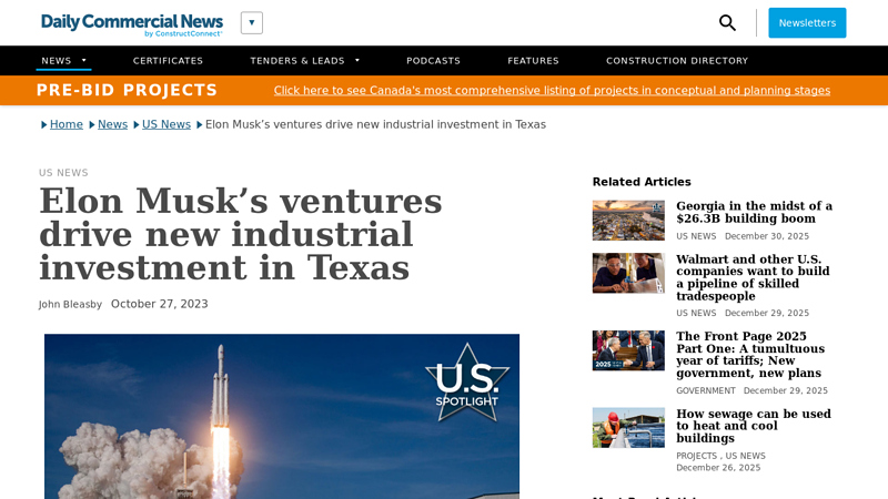 Elon Musk's ventures drive new industrial investment in Texas