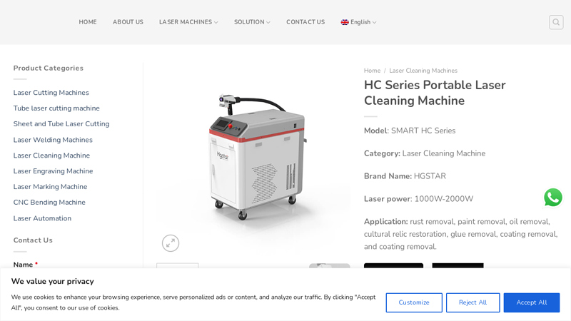 HC series portable laser cleaning machine