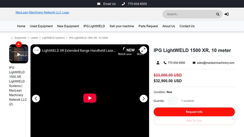 IPG LightWELD 1500 XR, 10 meter