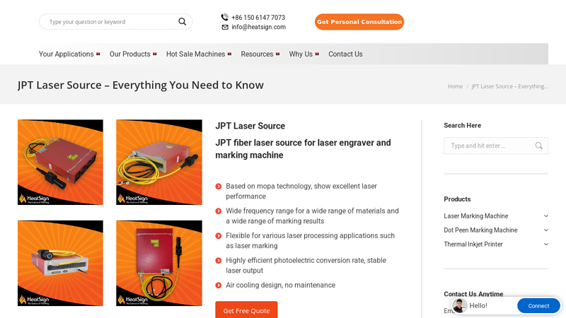 JPT fiber laser source for laser engraver and marking machine