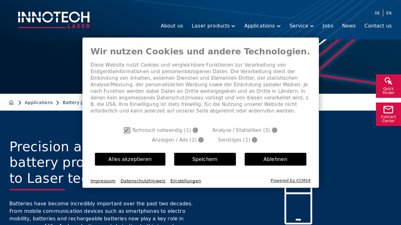 Laser system components for battery production