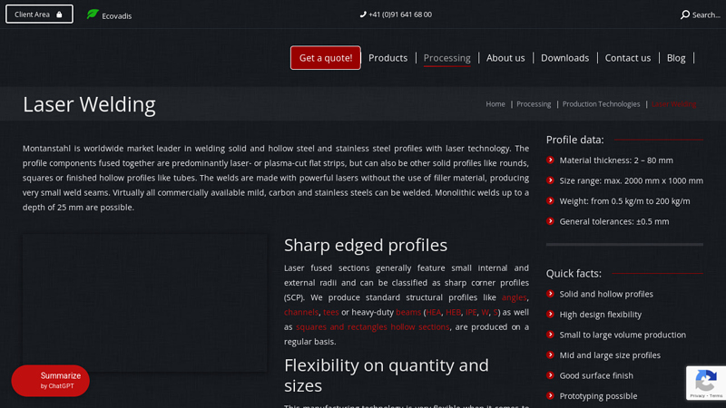 Laser-welded steel: Stainless steel & Duplex sections