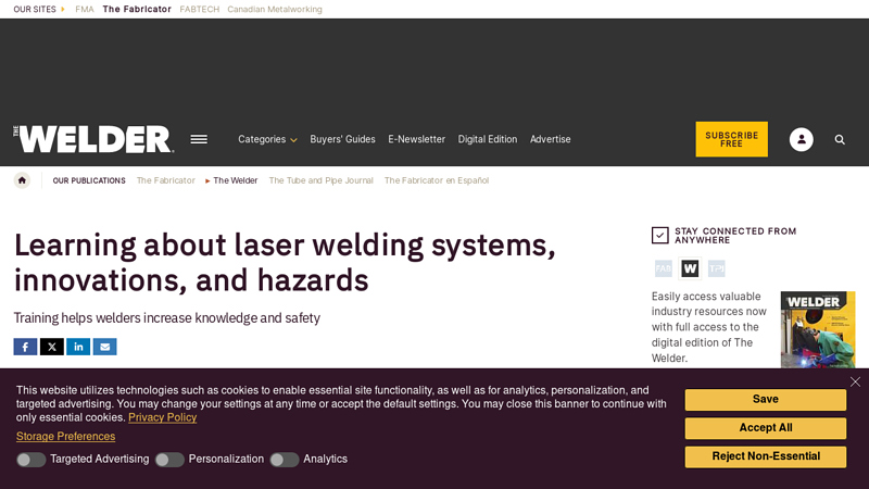 Learning about laser welding systems, innovations, and hazards