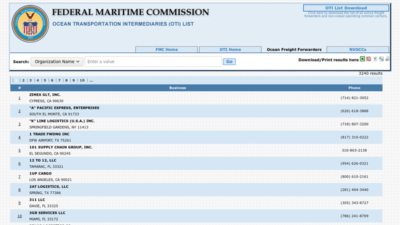 Licensed Freight Forwarders