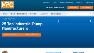 25 Top Industrial Pump Manufacturers - Metalphoto of Cincinnati