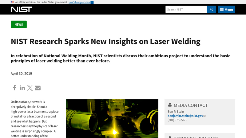 NIST Research Sparks New Insights on Laser Welding