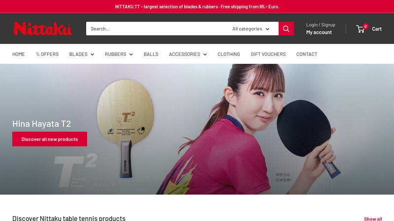 Nittaku Table Tennis Online Shop for blades, rubbers and balls
