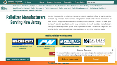 Palletizer Manufacturers Serving New Jersey