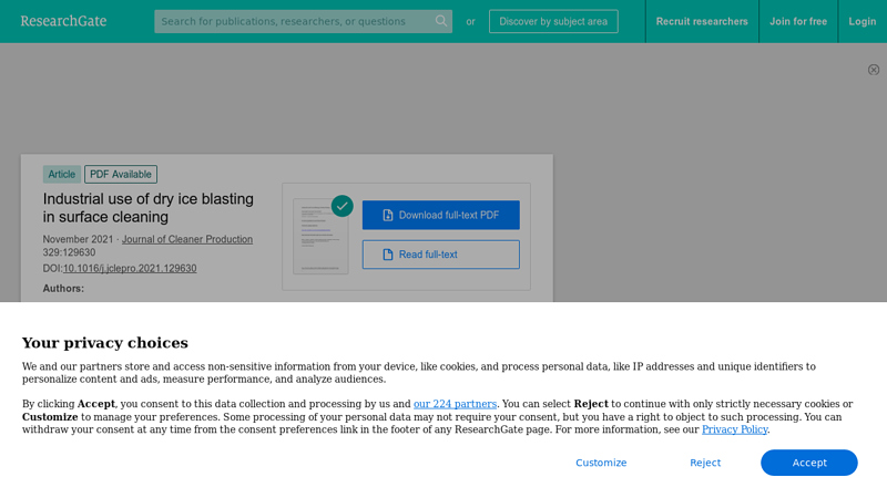 (PDF) Industrial use of dry ice blasting in surface cleaning