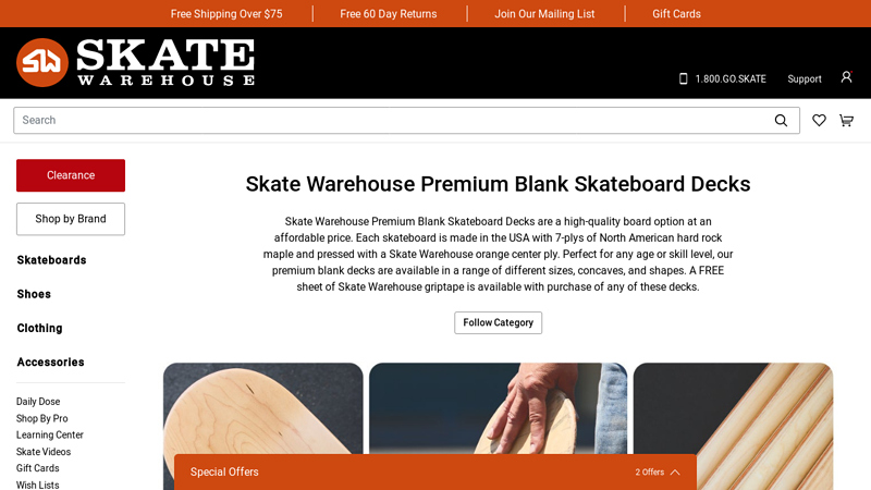 Skate Warehouse Premium Blank Skateboard Decks