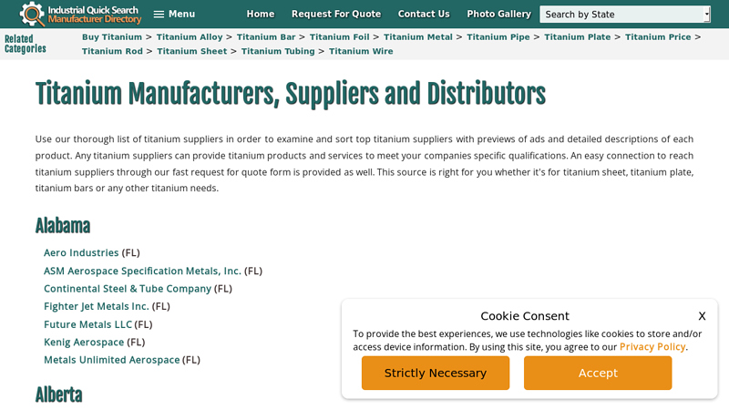 Titanium Manufacturers, Suppliers and Distributors