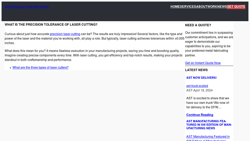 What is the precision tolerance of laser cutting?