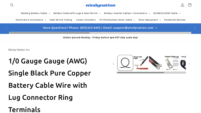 1/0 Gauge Gauge (AWG) Single Black Pure Copper Battery Cable ...
