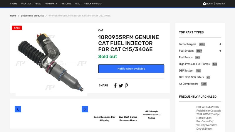 10R0955Rfm Genuine Cat Fuel Injector For Cat C15/3406E