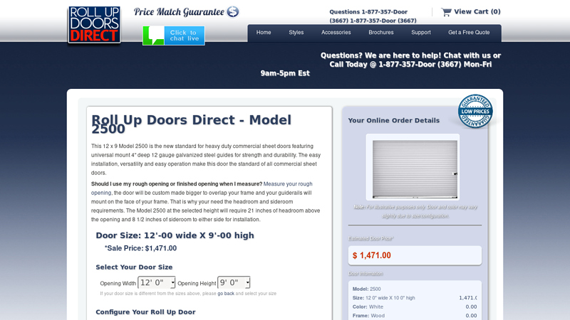 12 x 9 Roll Up Door Model 2500 Order Configuration