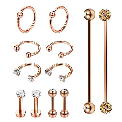 12pcs Industrial Barbell Cartilage Hoop Helix Tragus Labret ...