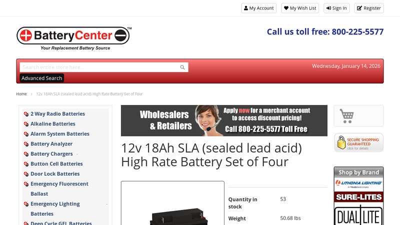 12v 18Ah SLA (sealed lead acid) High Rate Battery Set of Four