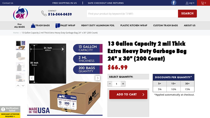 13 Gallon Capacity 2 mil Thick Extra Heavy Duty Garbage Bag 24