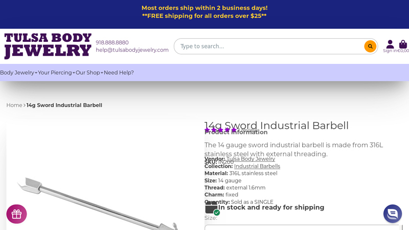 14g Sword Industrial Barbell