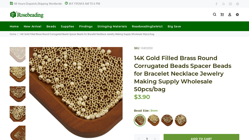 14K Gold Filled Brass Round Corrugated Beads Spacer Beads for ...