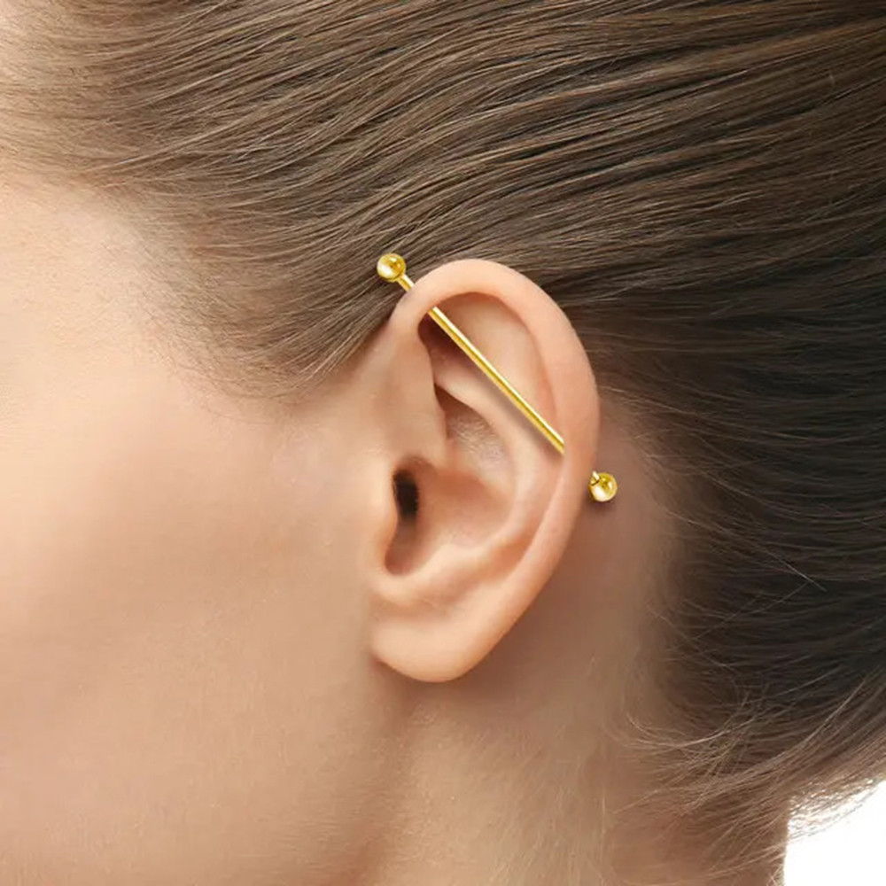 14K Gold Industrial Barbell 14G