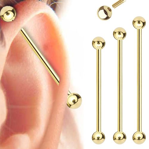 14K Solid Gold Industrial Barbell