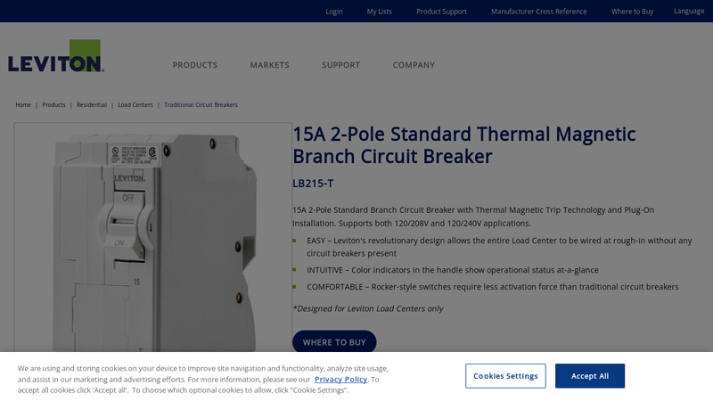15A 2-Pole Standard Thermal Circuit Breaker
