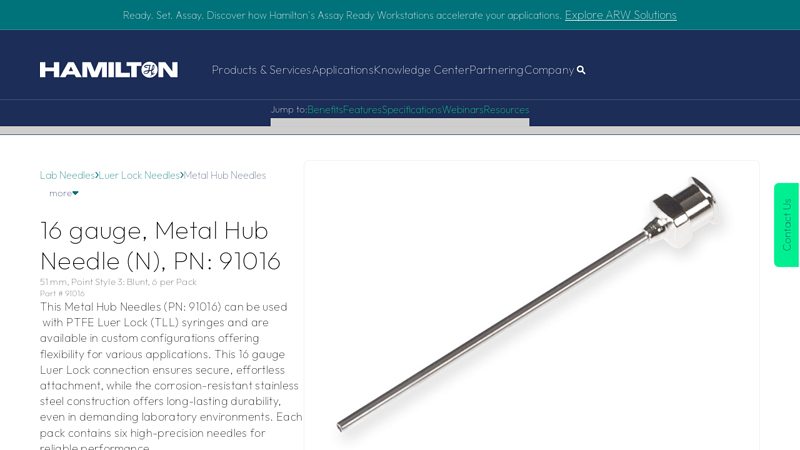 16 gauge, Metal Hub Needle (N), PN: 91016