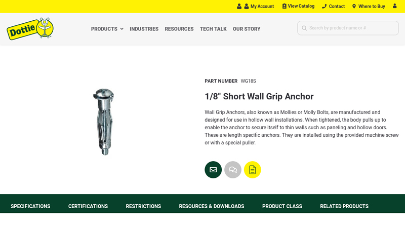 1/8'' Short Wall Grip Anchor