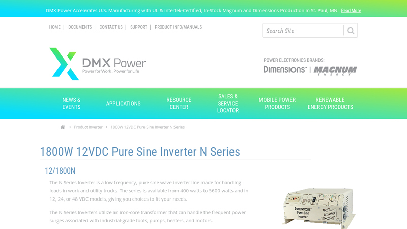1800W 12VDC Pure Sine Inverter N Series