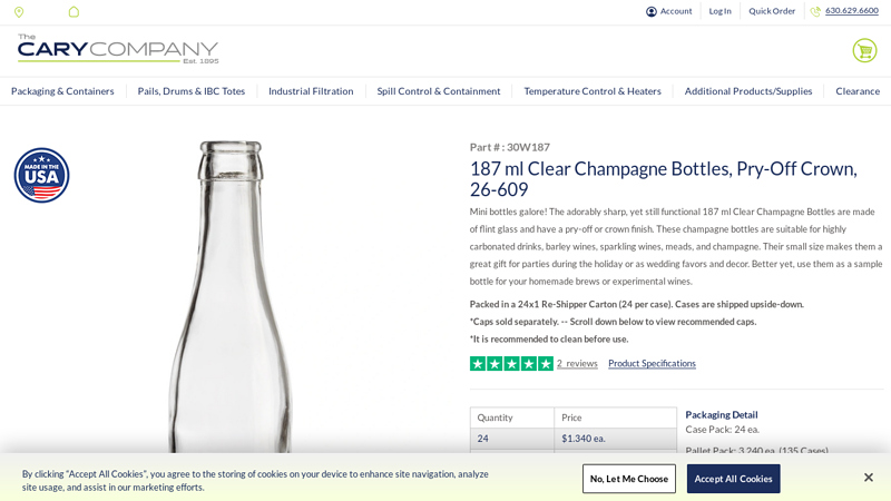 187 ml Clear Champagne Bottles, Pry