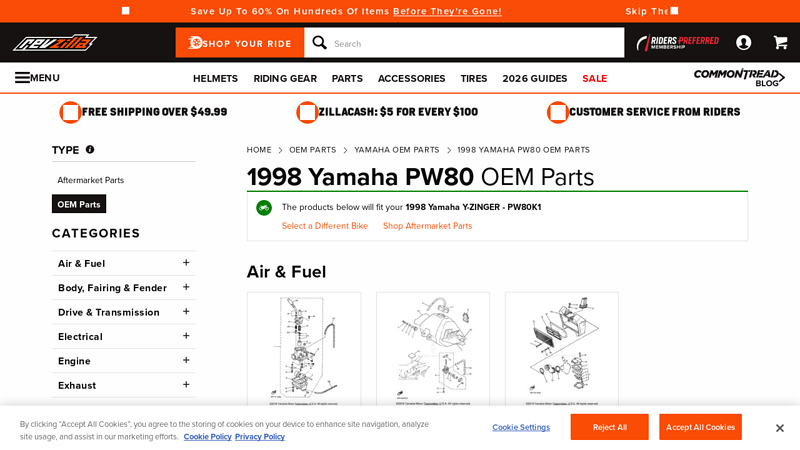 1998 Yamaha PW80 OEM Parts Finder & Fiche Lookup