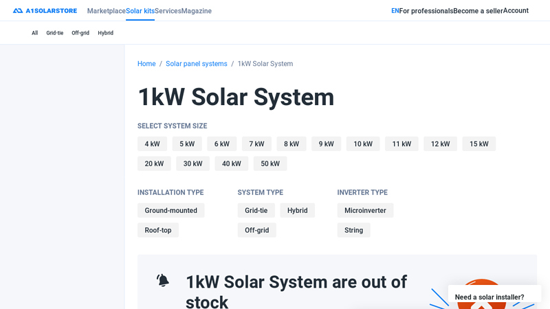 1kw solar panel system for sale