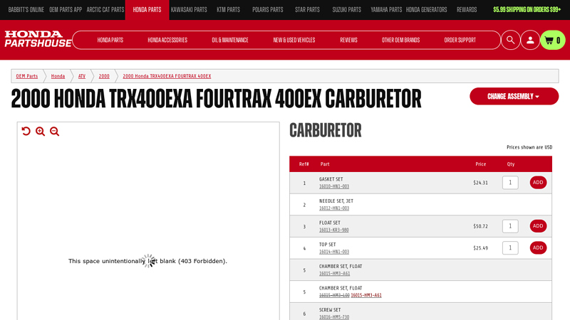 2000 Honda TRX400EXA FOURTRAX 400EX Carburetor