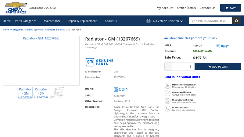 2011-2014 Chevrolet Cruze Radiator 13267669