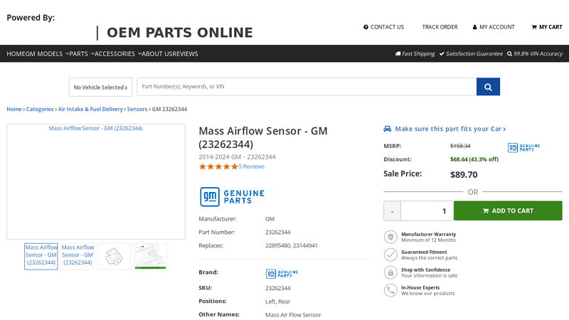 2014-2024 GM Mass Airflow Sensor 23262344