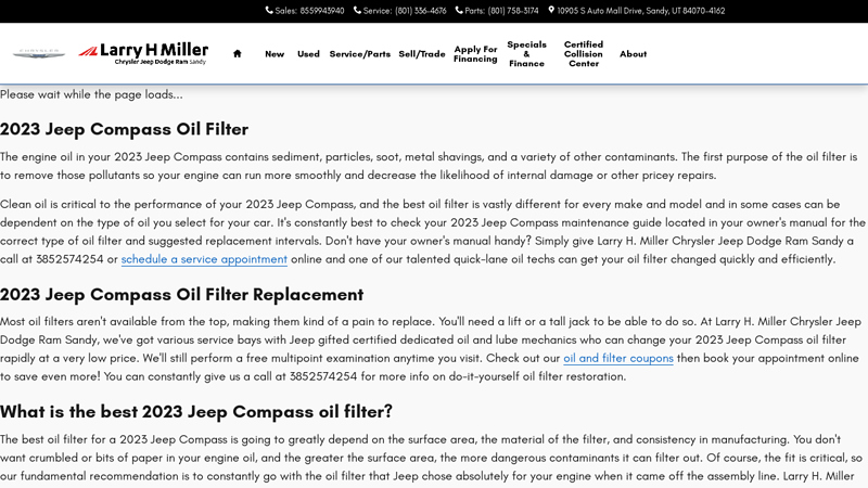 2023 Jeep Compass Oil Filter