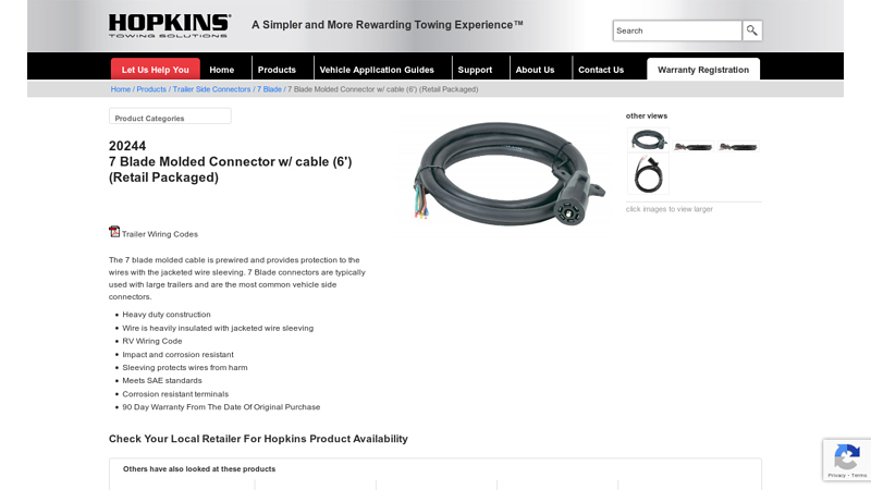 20244 7 Blade Molded Connector w/ cable (6') (Retail Packaged)