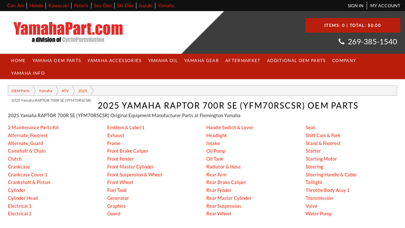 2025 Yamaha RAPTOR 700R SE (YFM70RSCSR) OEM Parts