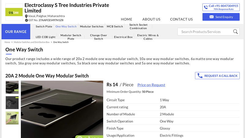 20A 2 Module One Way Modular Switch Manufacturer from Vasai