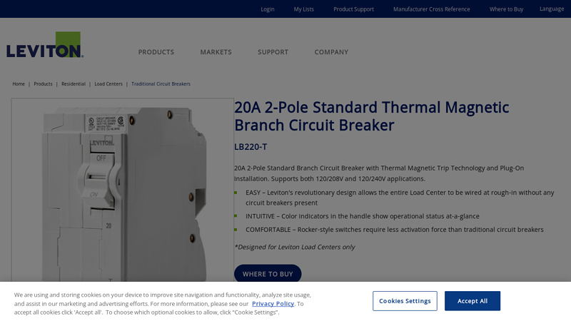 20A 2-Pole Standard Thermal Circuit Breaker